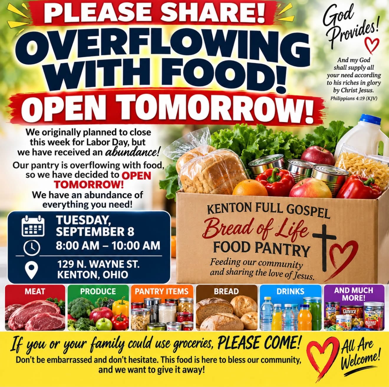 Abundance of Donations Prompts Kenton Food Pantry to Open Tomorrow