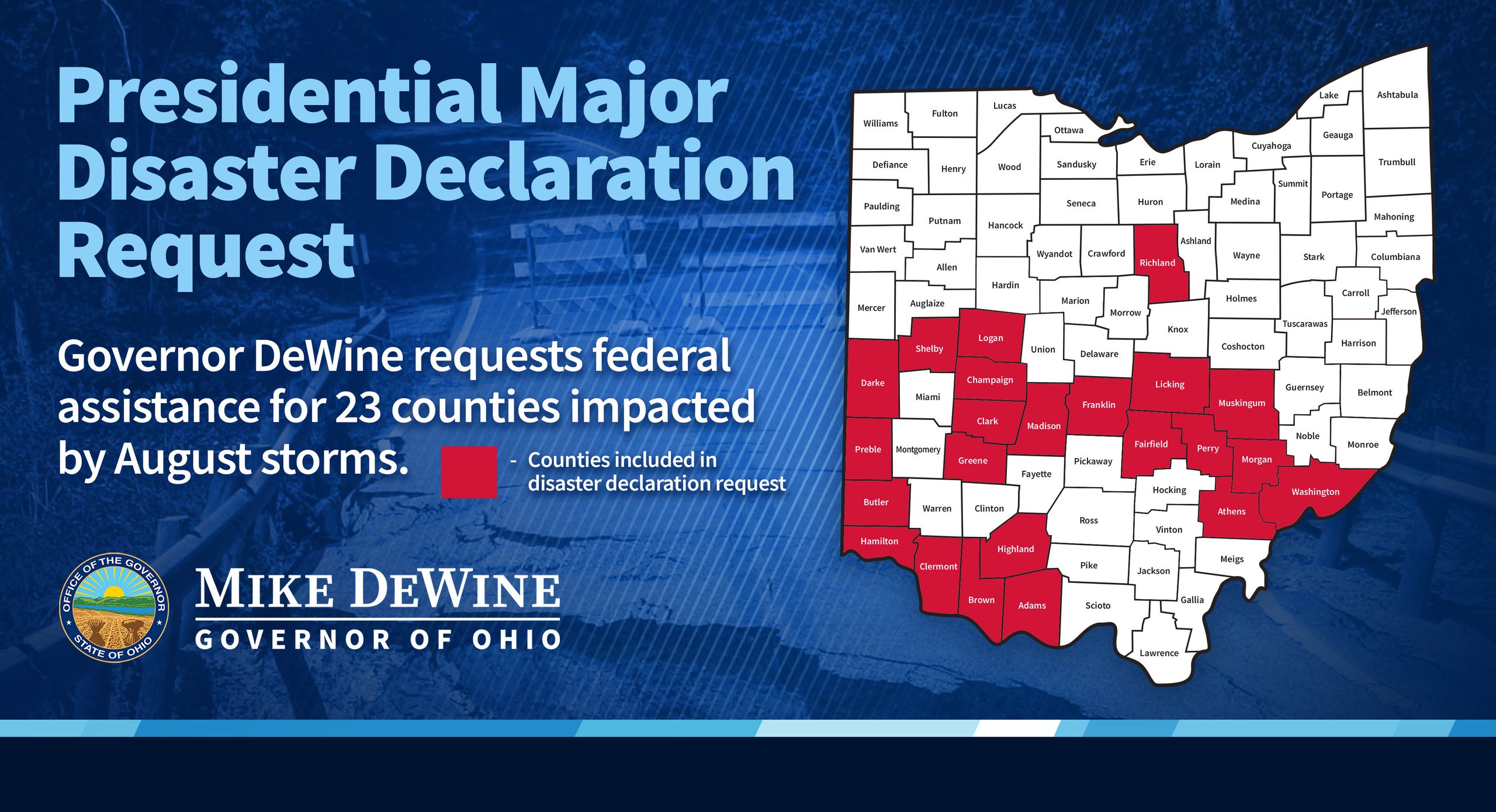Governor DeWine Requests Presidential Major Disaster Declaration for August Storms